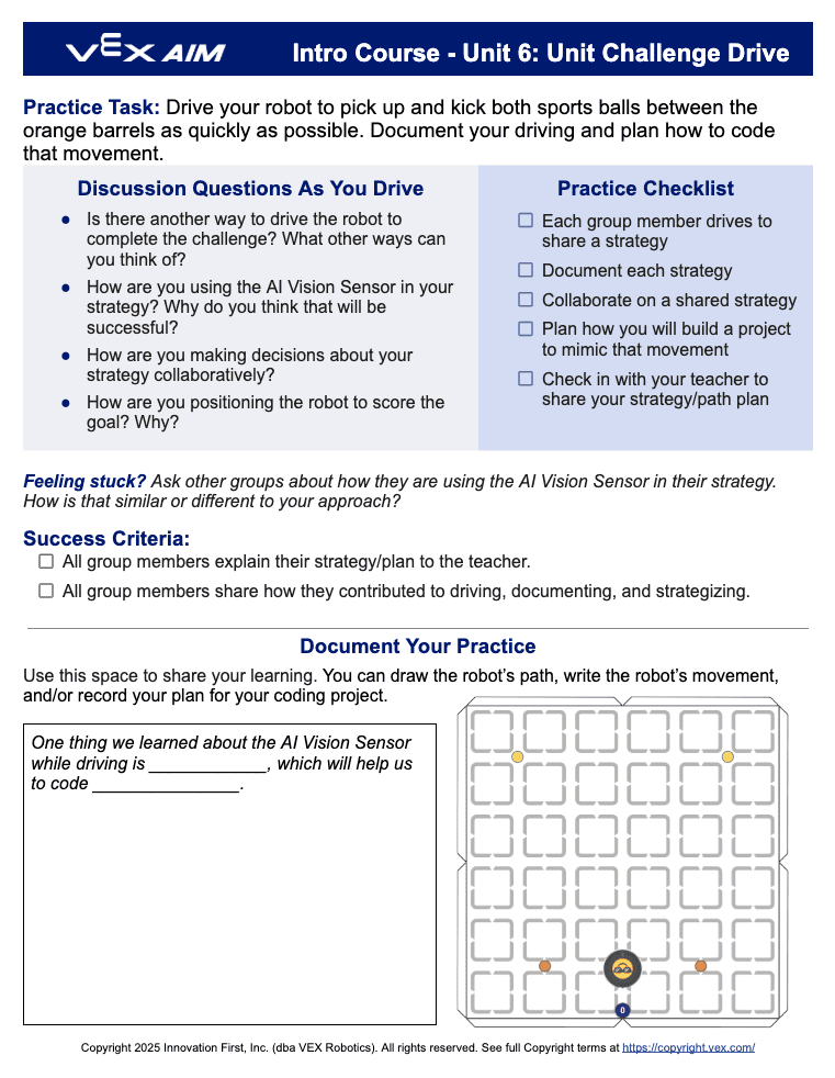 VEX AIM Intro Course Unit 6 Unit Challenge Drive Document