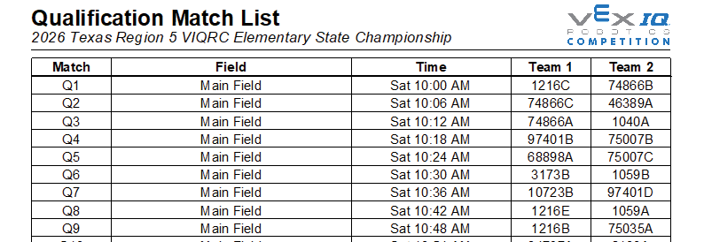 Example Qualification Match Schedule.