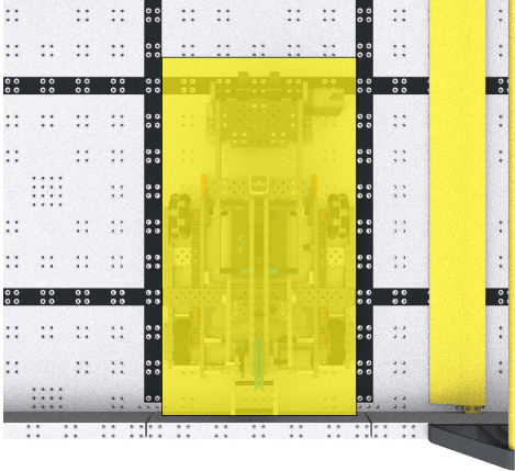 One and one half squares on the field highlighted red to show the size limited of the robot