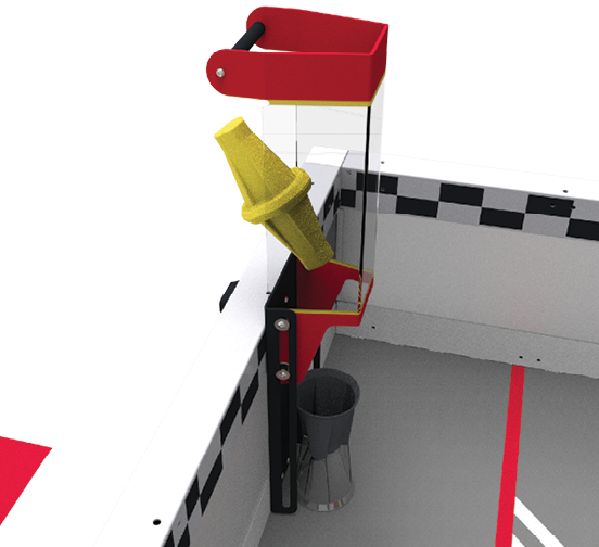 An example of a Pin being introduced through the backside of a raised Loader.