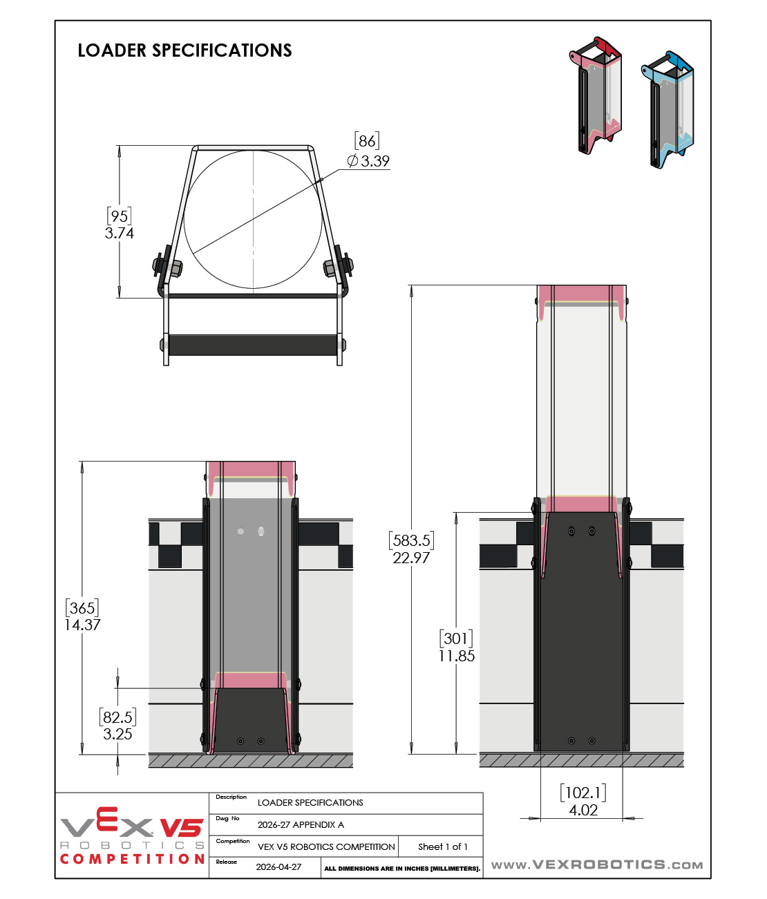 A drawing describing the placement of V5RC Override Field Elements.